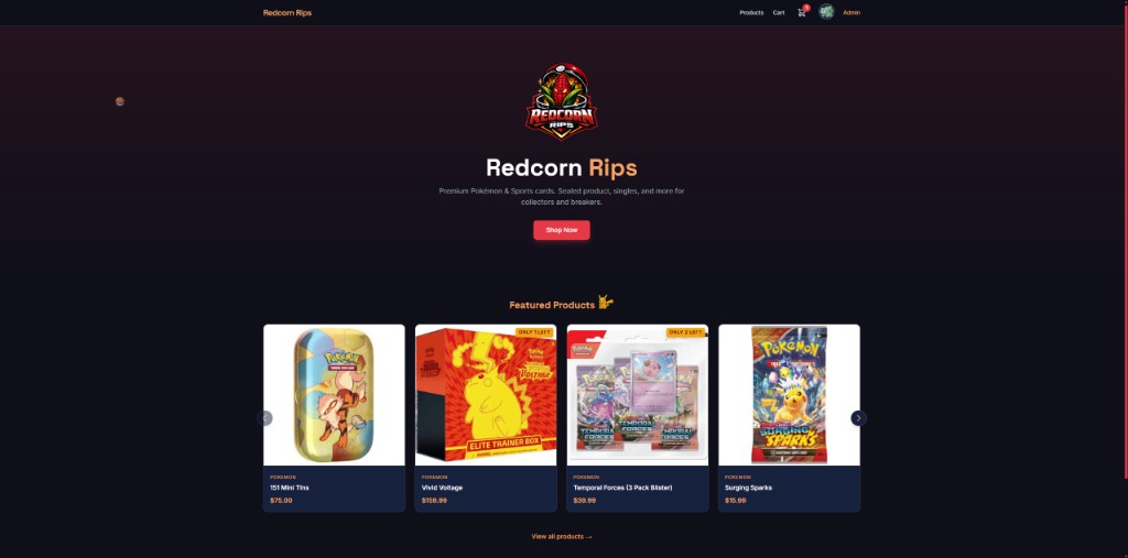 Redcorn Rips shop homepage screenshot